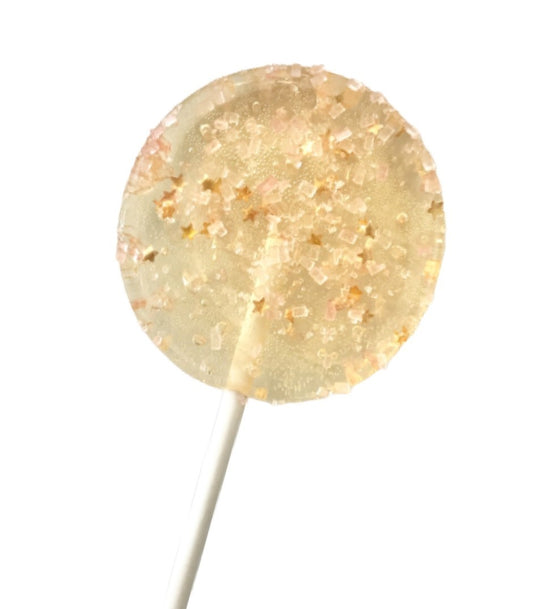 Set of 8 2" Lollipops filled with coral colored sugar cystals.