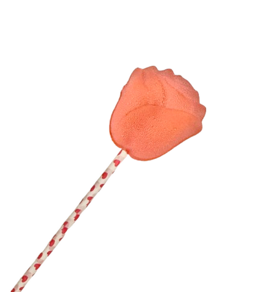 Watermelon flavored, rose-shaped lollipops